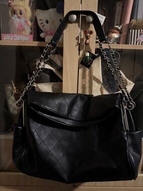 Black Quilted Shoulder Bag with Chain-Strap Detail